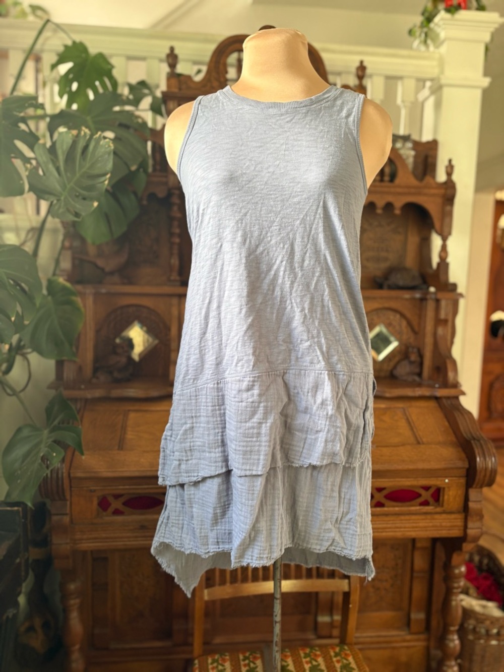 dylan Light Blue Asymmetrical Tiered Sleeveless Dress